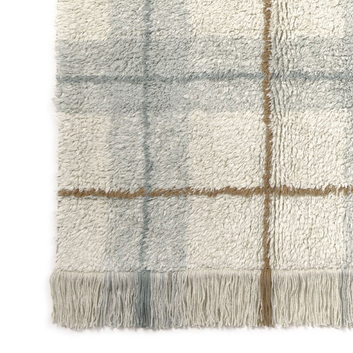 Tapis lavable rectangulaire à carreaux WOUF WOUF naturel, bleu sauge, bleu vintage, ocre, LORENA CANALS