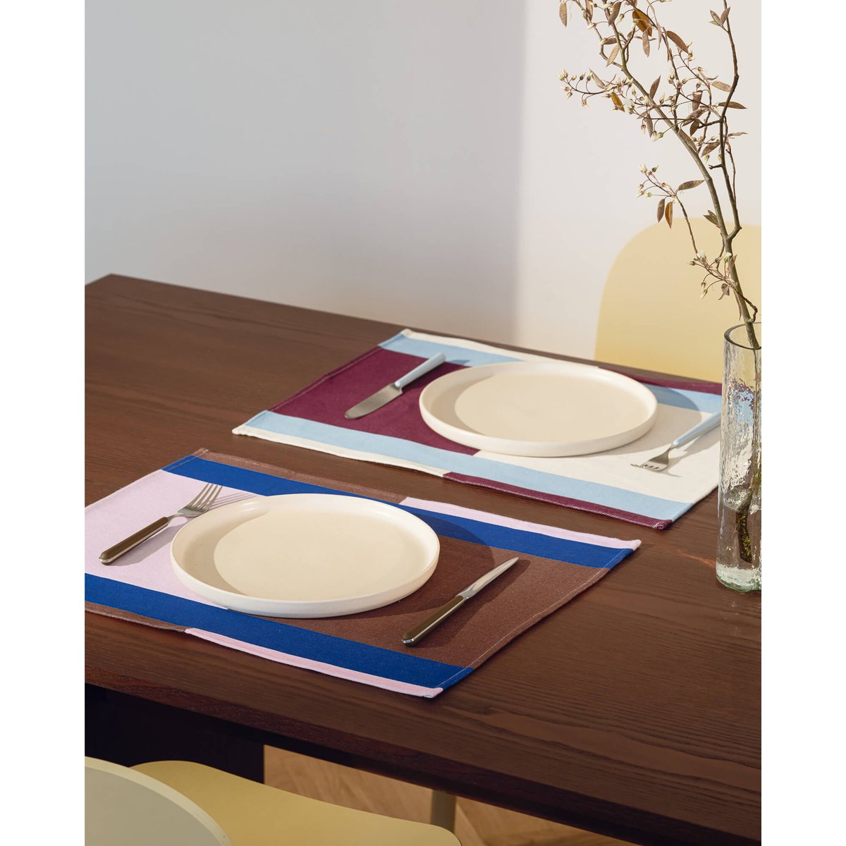 Set de 2 sets de table Lubi marron, rose et bleu cobalt, NOO.MA