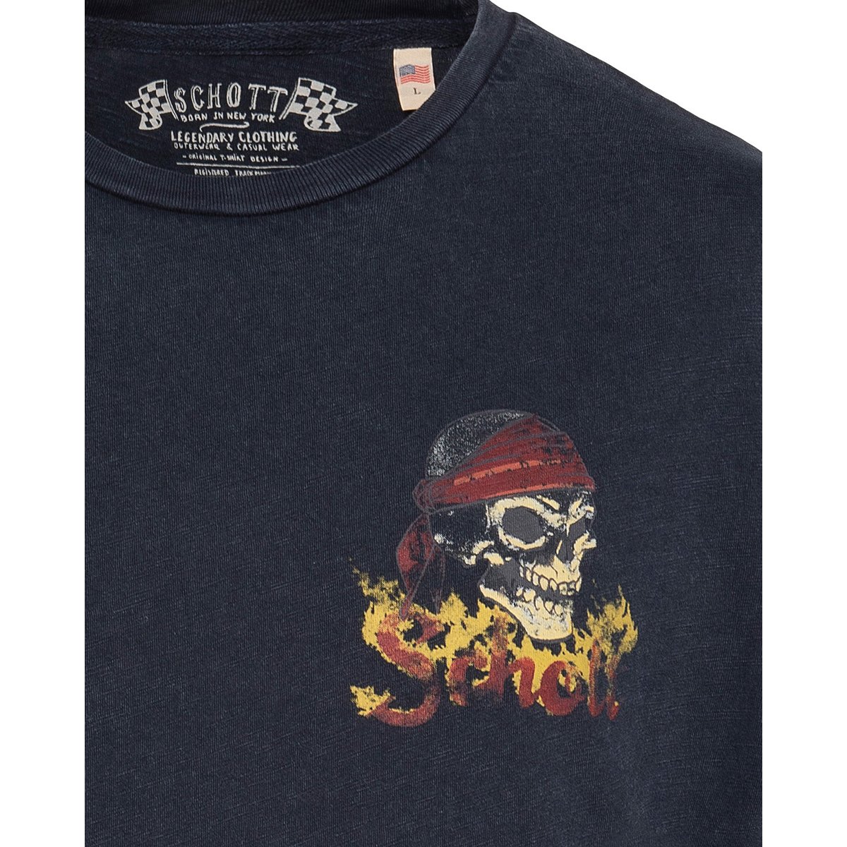 T-shirt biker, effet flammé noir délavé, SCHOTT