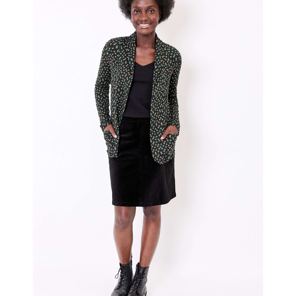 Veste souple ajustée maille imprimée CATLINE turquoise, LA FIANCÉE