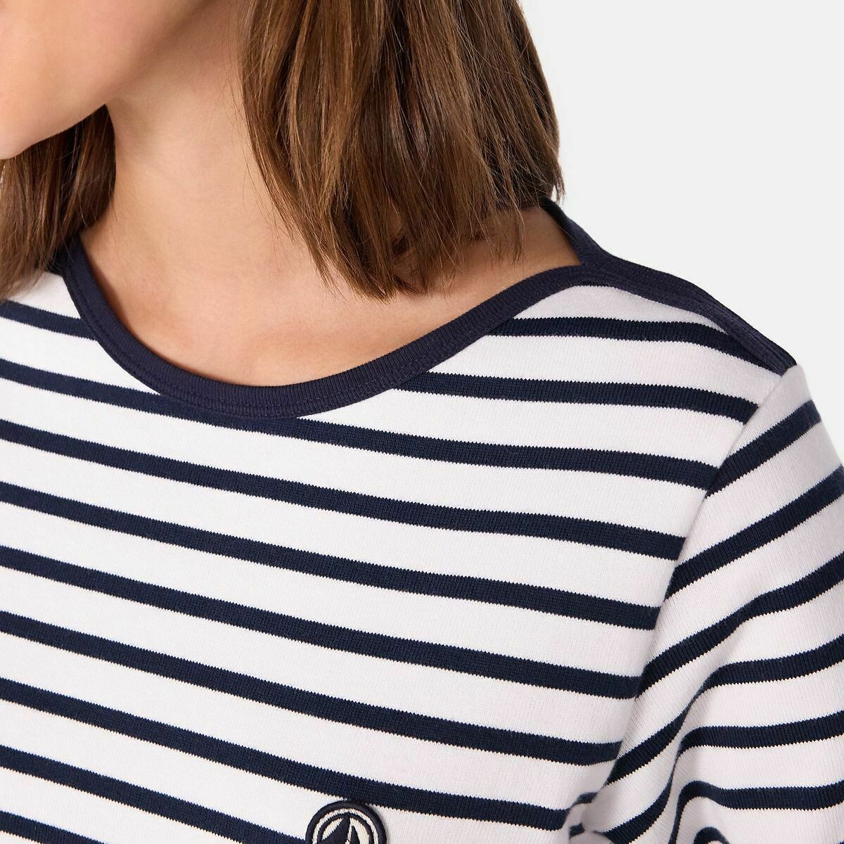 Women's Cotton Striped Top with Long Sleeves white/navy, PETIT BATEAU
