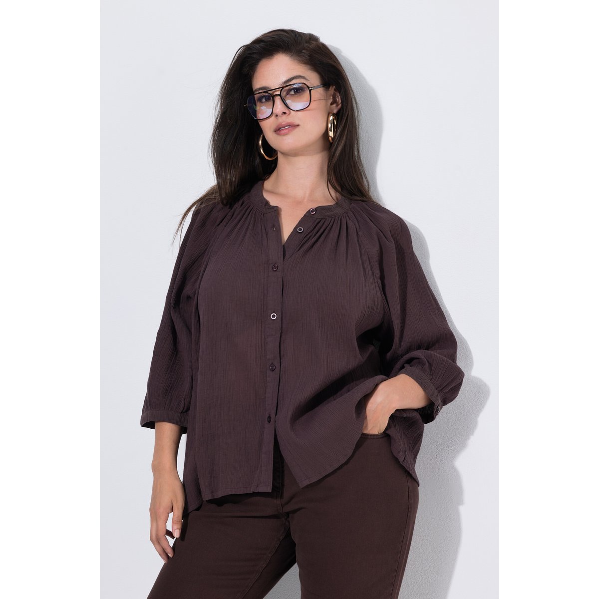 Chemisier en crêpe oversize acajou, ULLA POPKEN