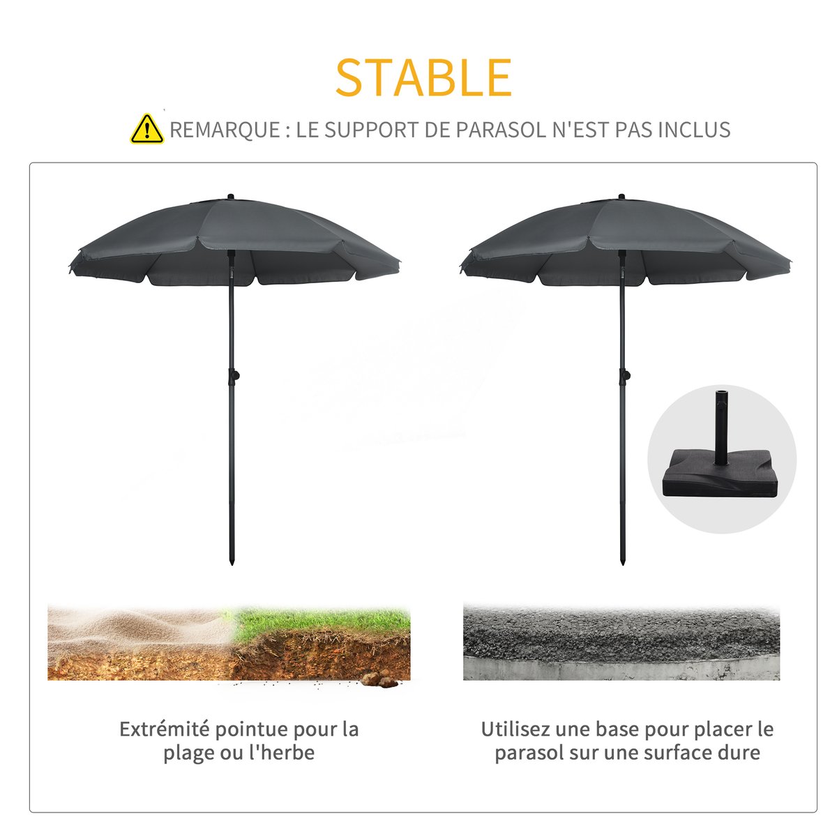 Parasol inclinable octogonal  Ø 1,8 x 2,09H m acier polyester gris gris, OUTSUNNY