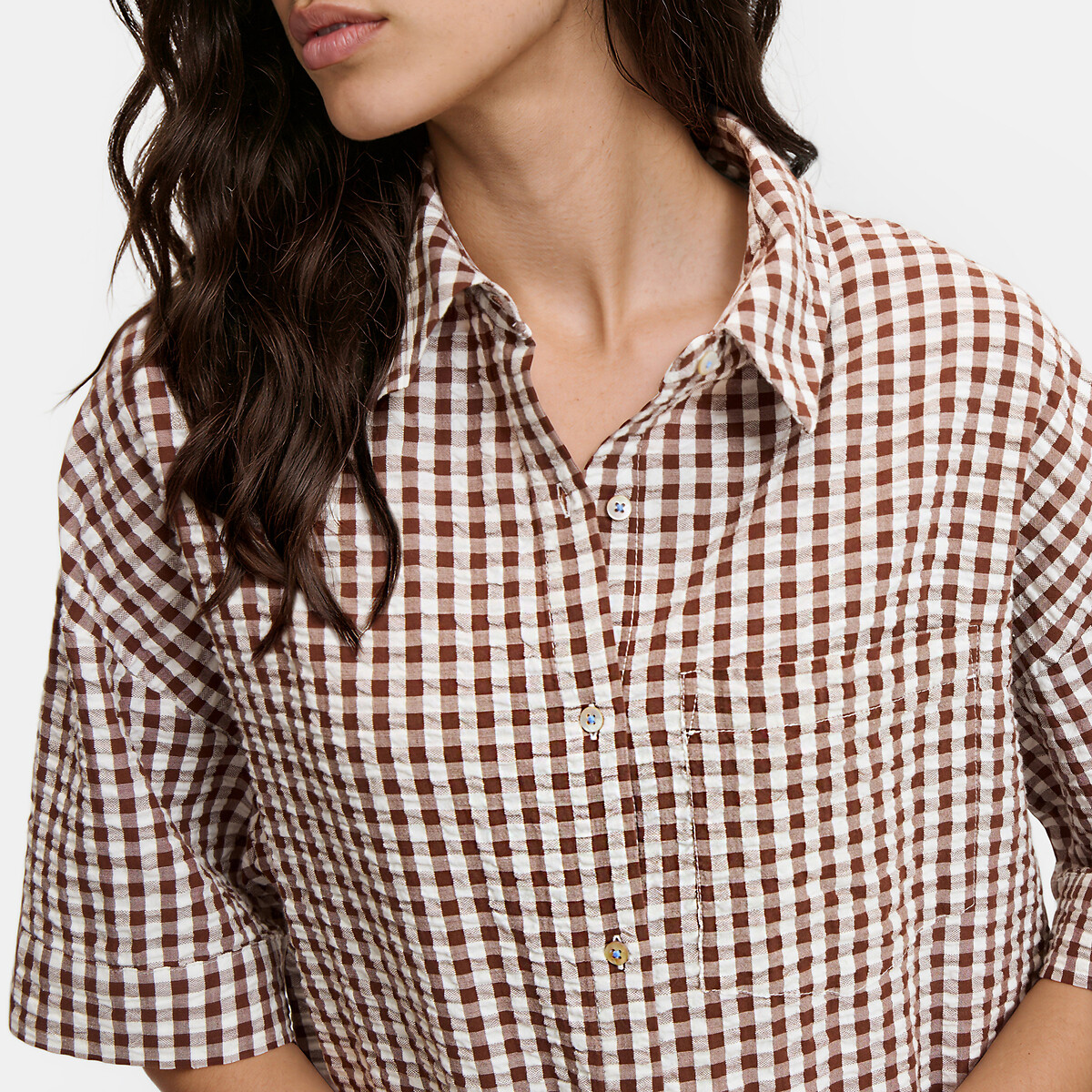 Camisón mil rayas, cuadros vichy de tejido teñido, Signature AIMÉE chocolate, LA REDOUTE COLLECTIONS