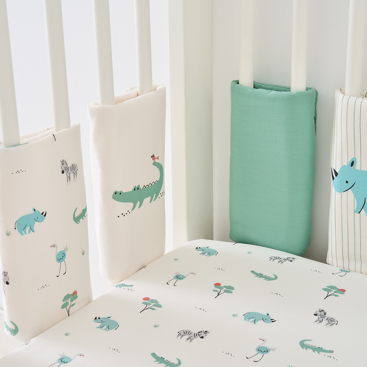Tour de lit pare-chocs en coton, imprimé animaux, SAVANE ecru/vert, LA REDOUTE INTERIEURS