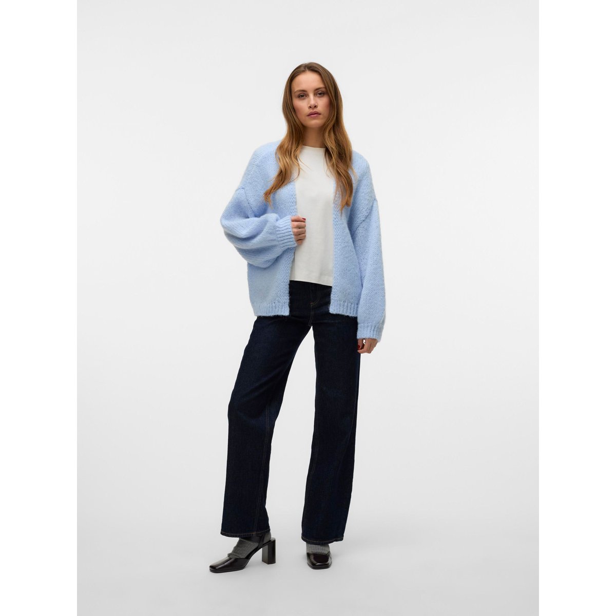 Gilet ouvert en grosse maille cashmere blue, VERO MODA