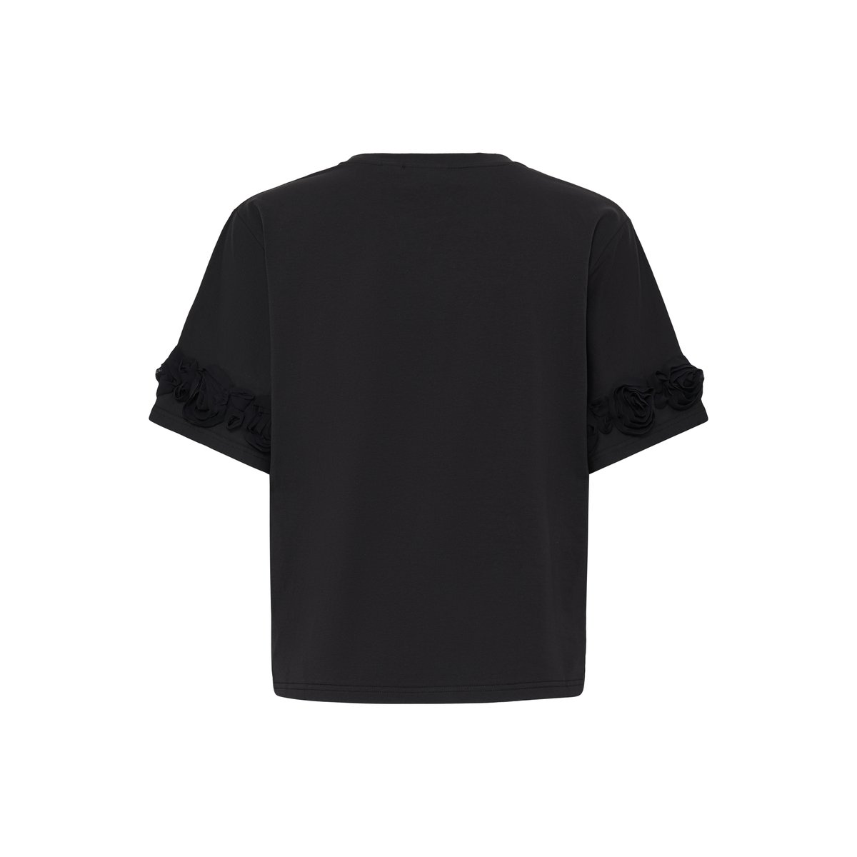 T-Shirt manches courtes, coupe boxy, manches détails 3D noir, ICHI