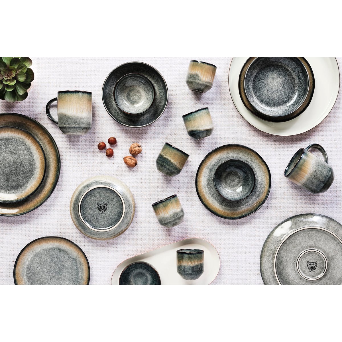 Lot de 18 set les essentiels en grès, GENESIS dégradé bleu gris kaki, BJORN