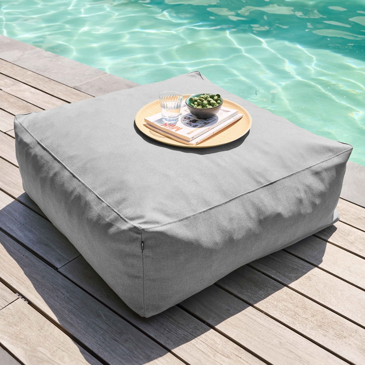 Pouf pour salon de jardin modulable, MIXI gris, OVIALA