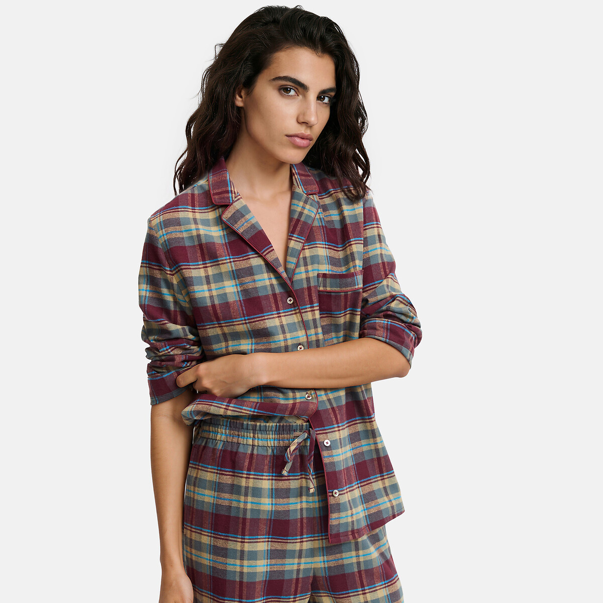 Tweedelige pyjama van flanel, geruit geruit blauw / groen, LA REDOUTE COLLECTIONS