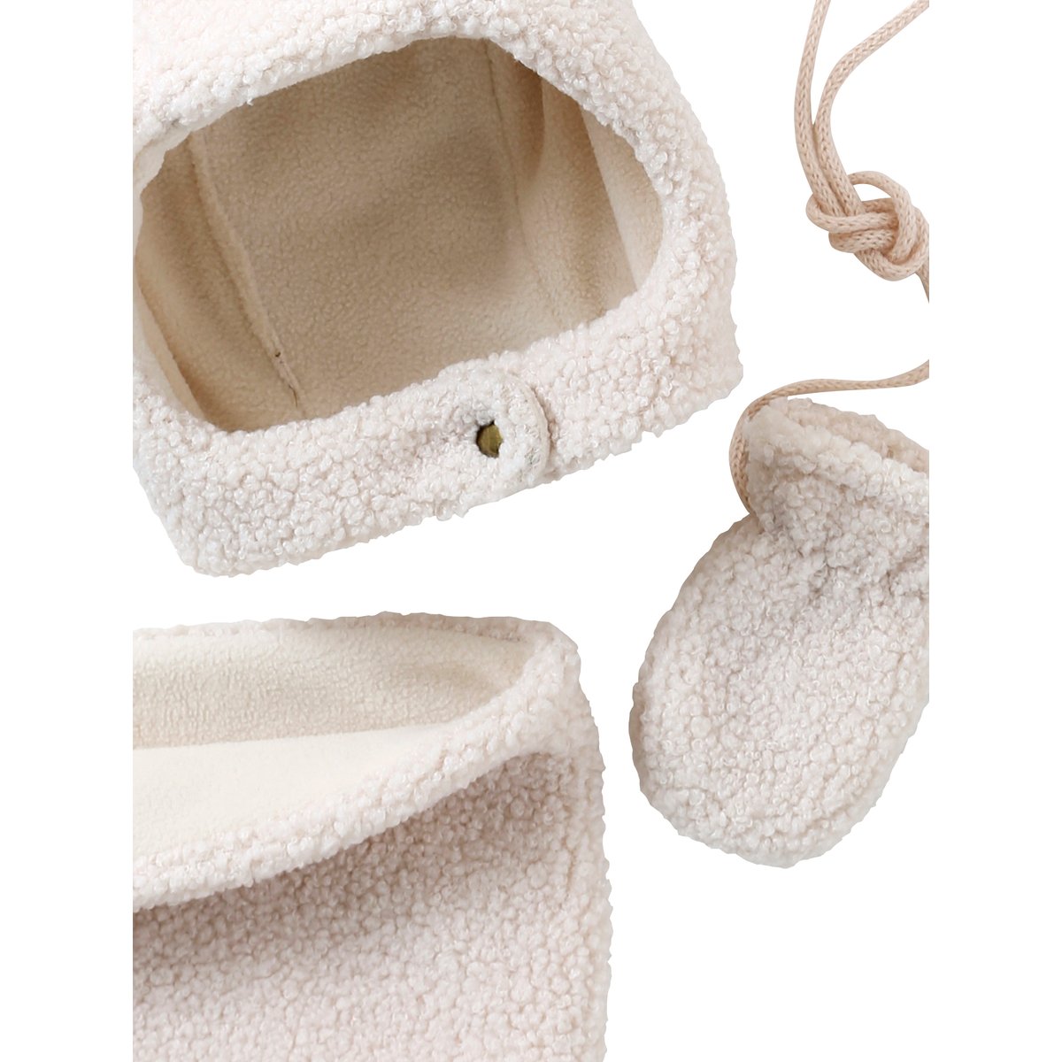 Ensemble bonnet, snood et moufles en sherpa écru, VERTBAUDET