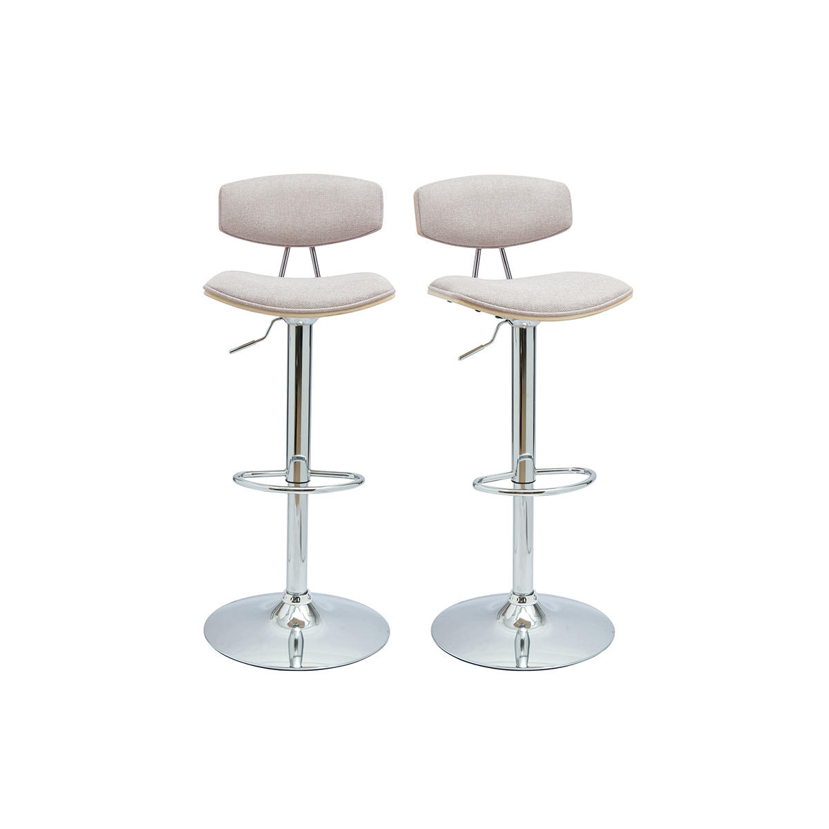VASCO Tabourets de bar design réglables en tissu effet velours texturé beige et métal ( lot de 2 ) beige, MILIBOO
