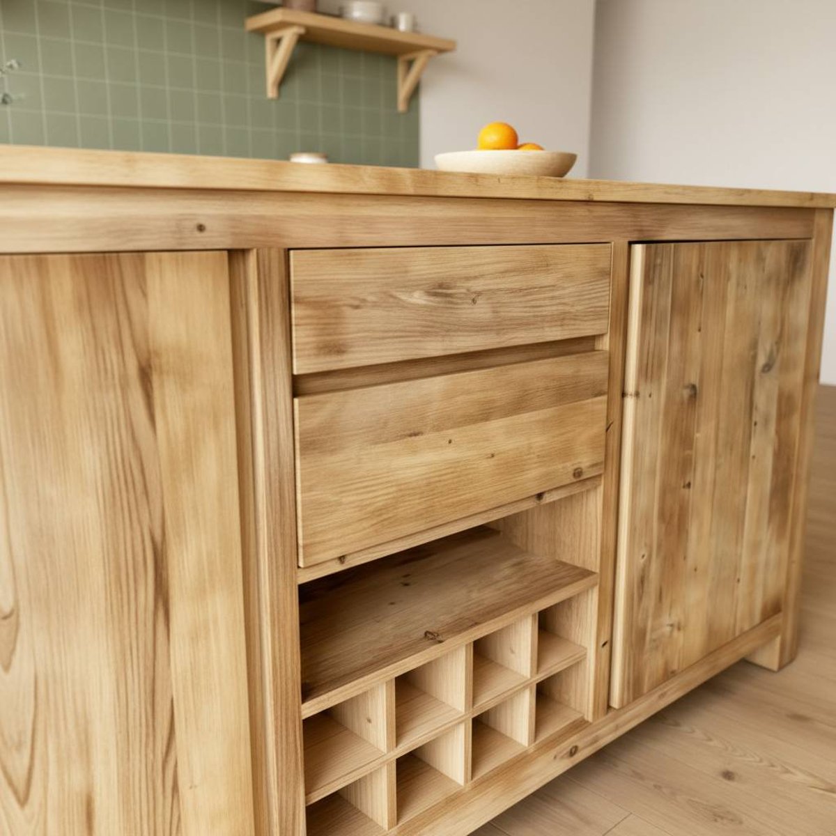 Îlot central en bois recyclé GARANCE bois clair, MADE IN MEUBLES