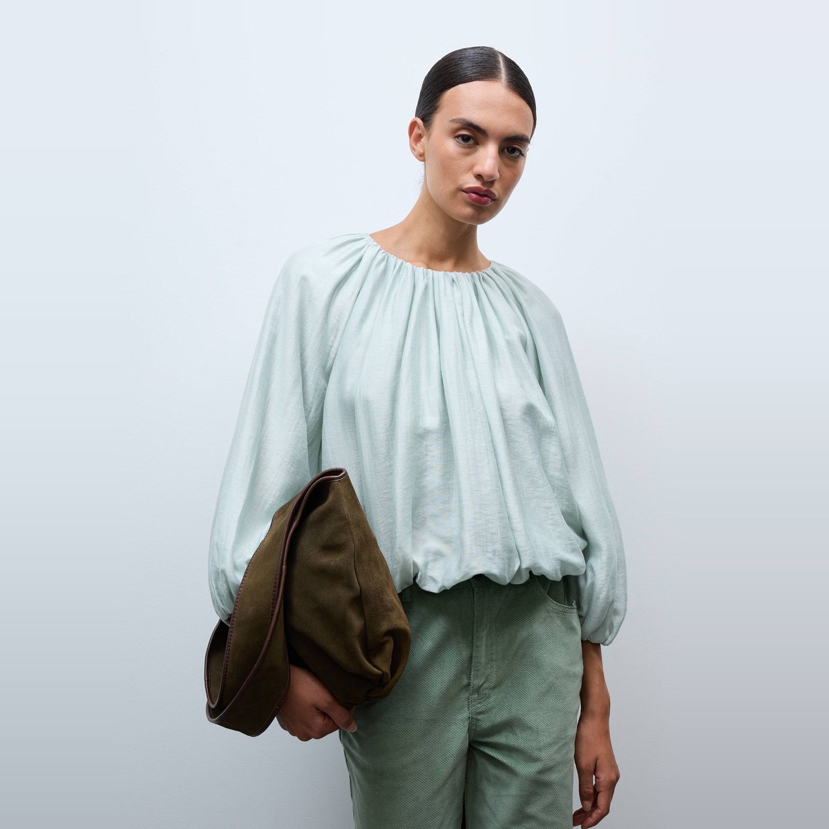 Blouse manches longues unie gingko, MONOPRIX