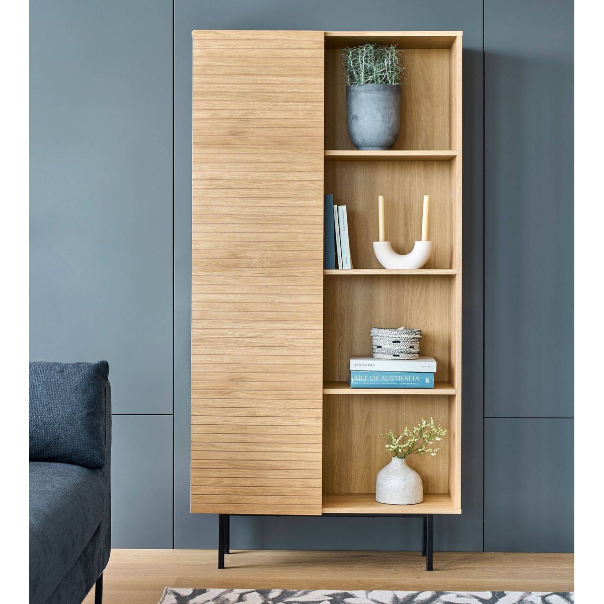 Buffet haut 1 porte bois pieds métal - ALEX bois clair, CAMIF