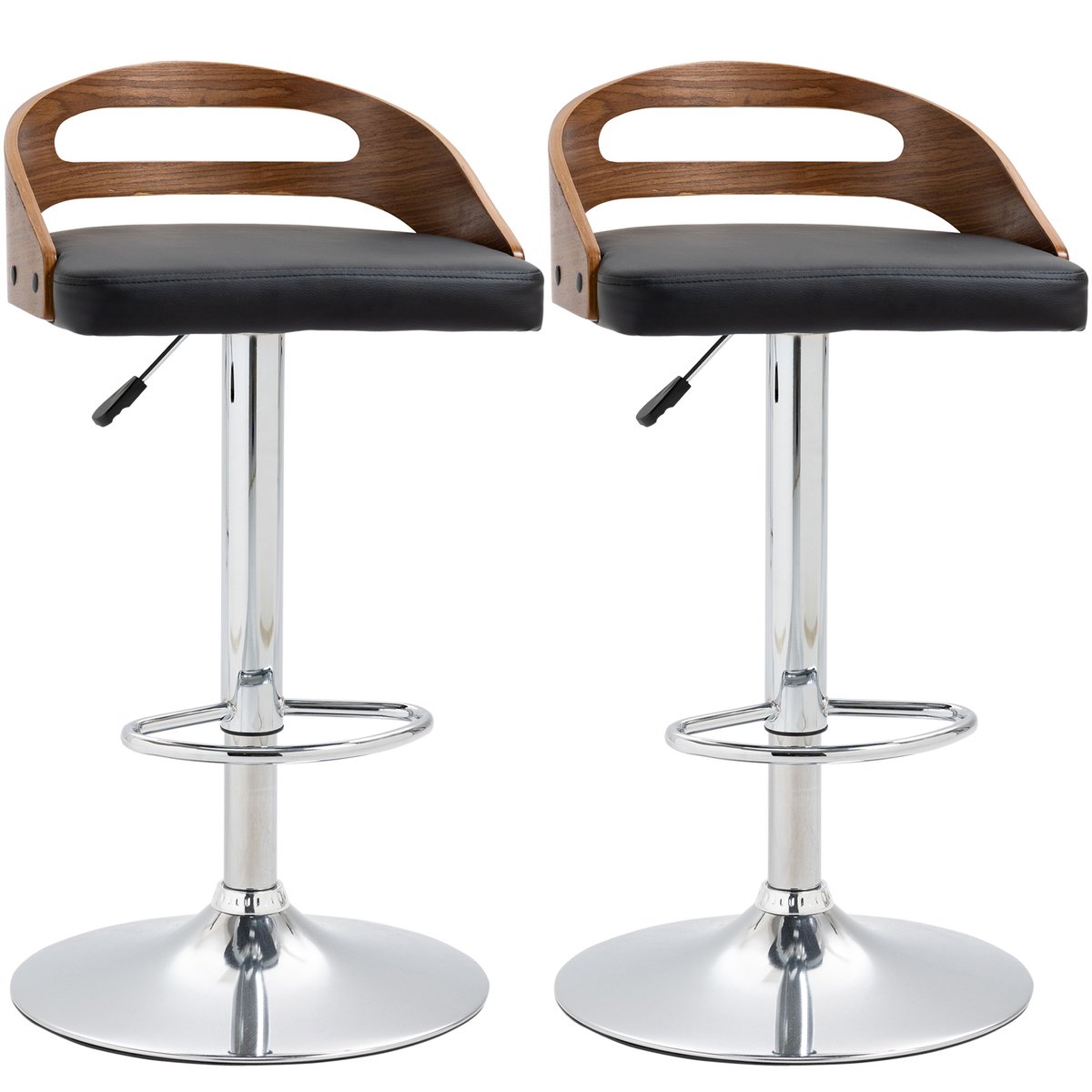 Tabouret de bar revêtement synthétique PU noir, aspect bois, chrome, HOMCOM