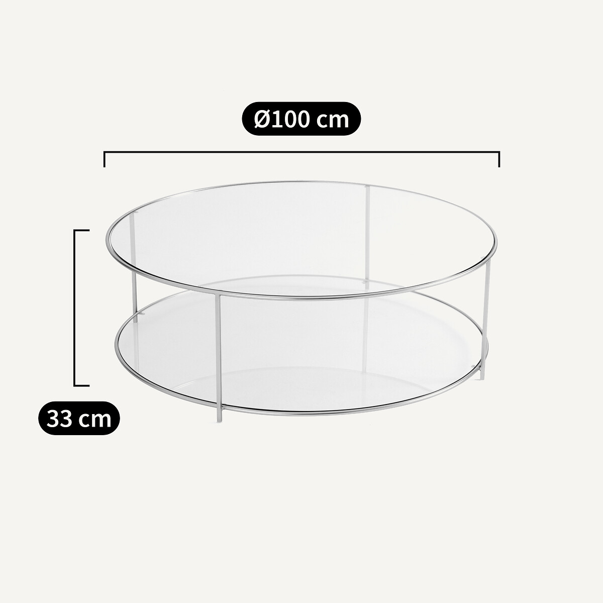 Table basse ronde verre trempé, Sybil laiton vieilli, AM.PM
