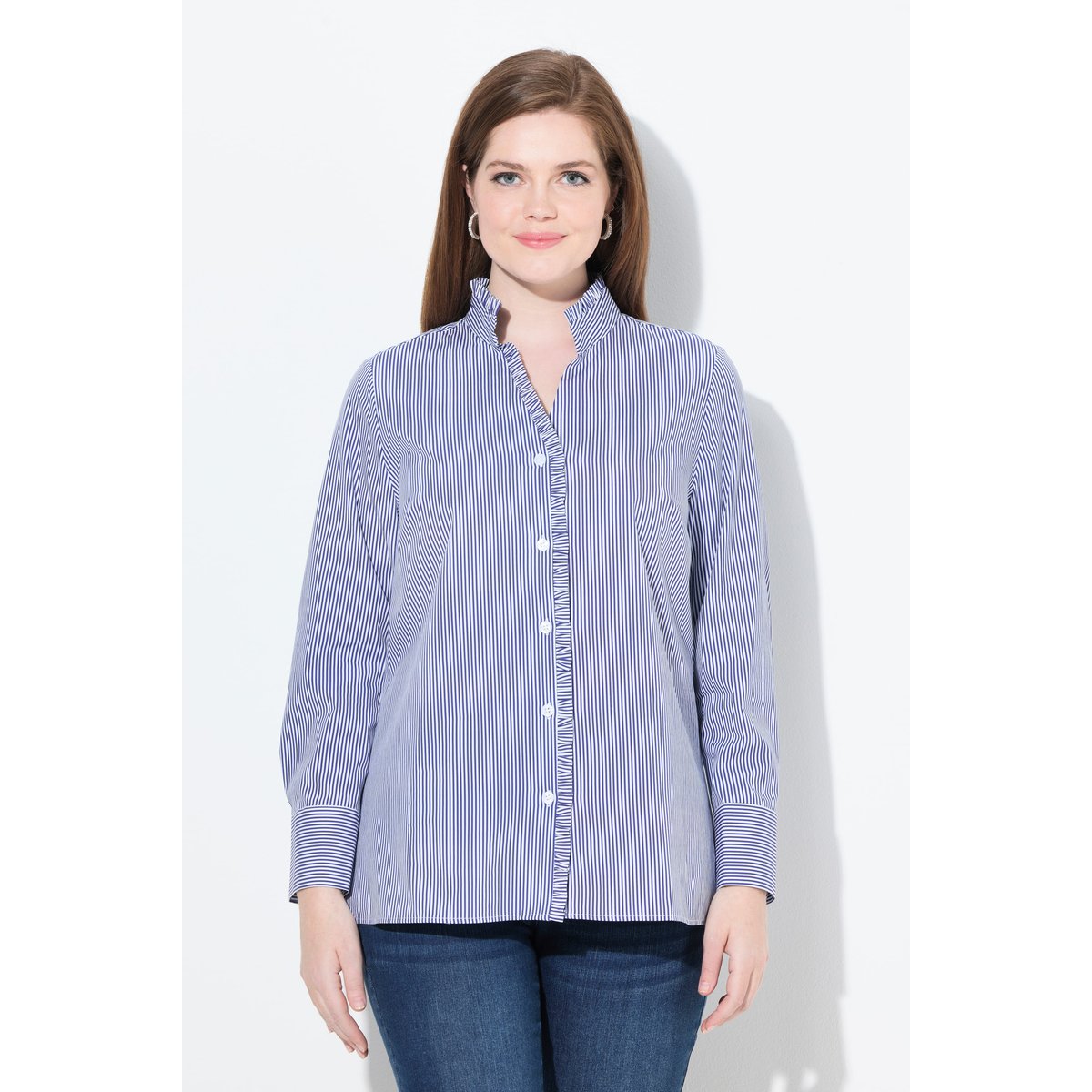 Chemisier rayé avec ruchés violet, ULLA POPKEN