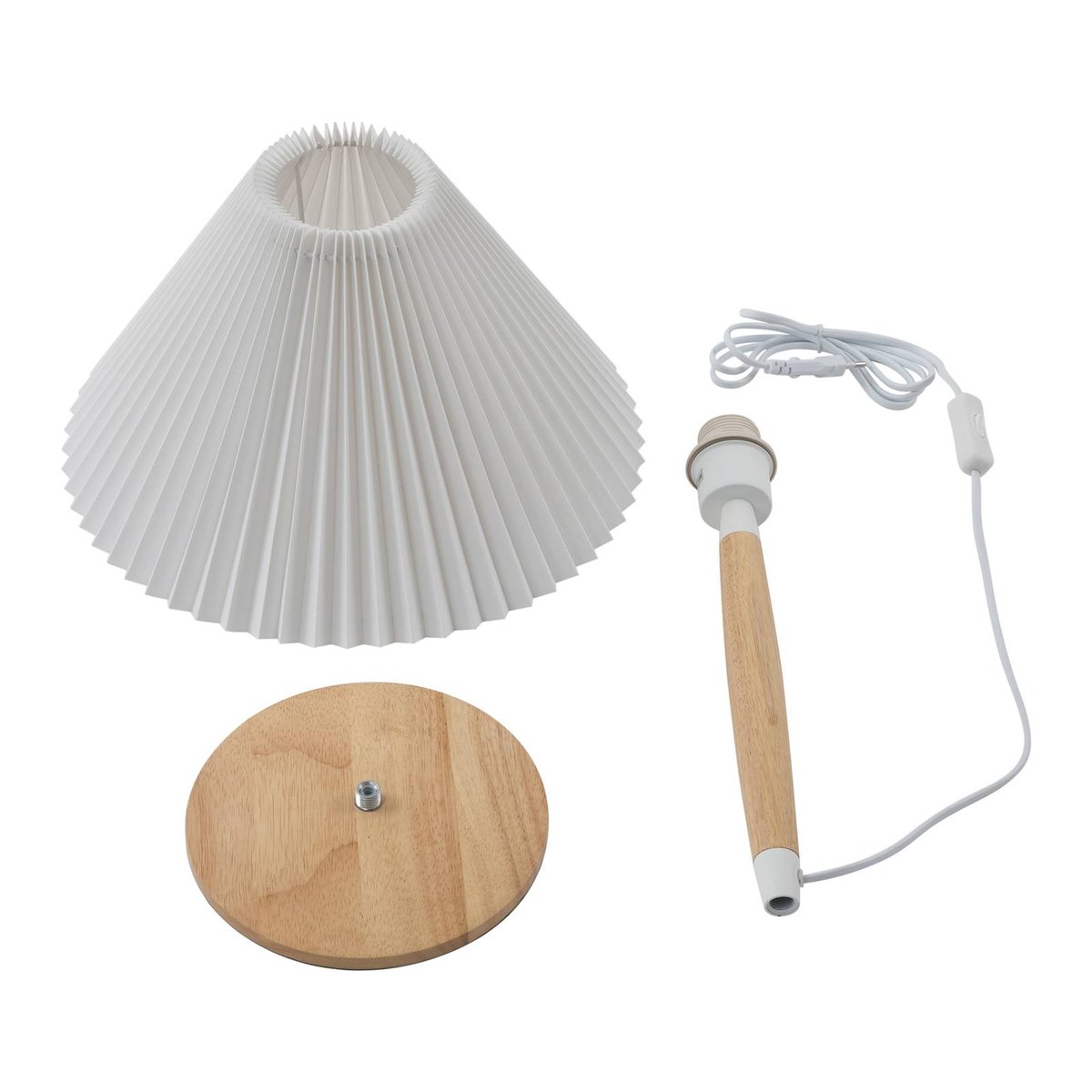 Lampe à poser en bois scandinave, Ellorin blanc, bois clair, LUCANDE