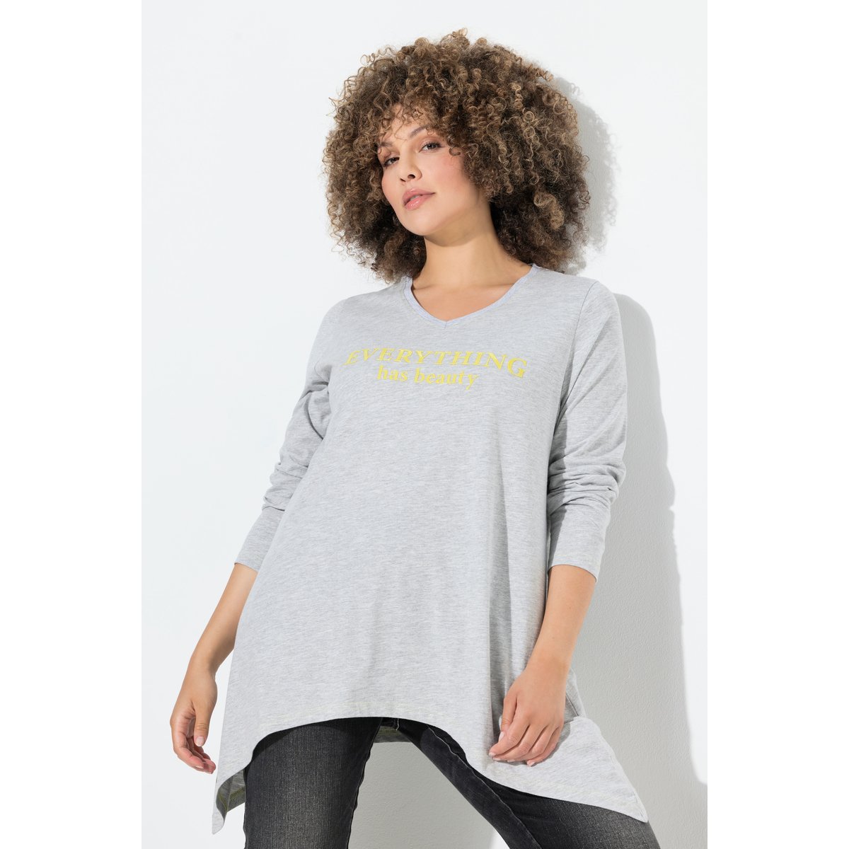 T-shirt à coupe évasée gris clair chiné, ULLA POPKEN
