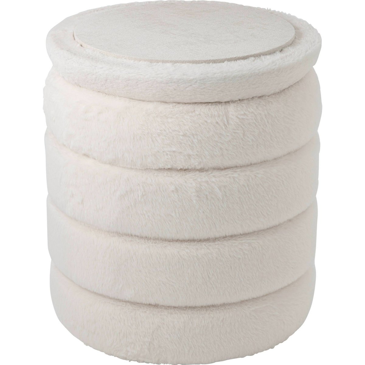 Pouf rond coffre de rangement tout doux blanc, RECOLLECTION