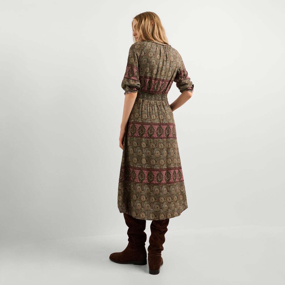 Robe Midi À Imprimé Ornemental vert kaki, PEPE JEANS
