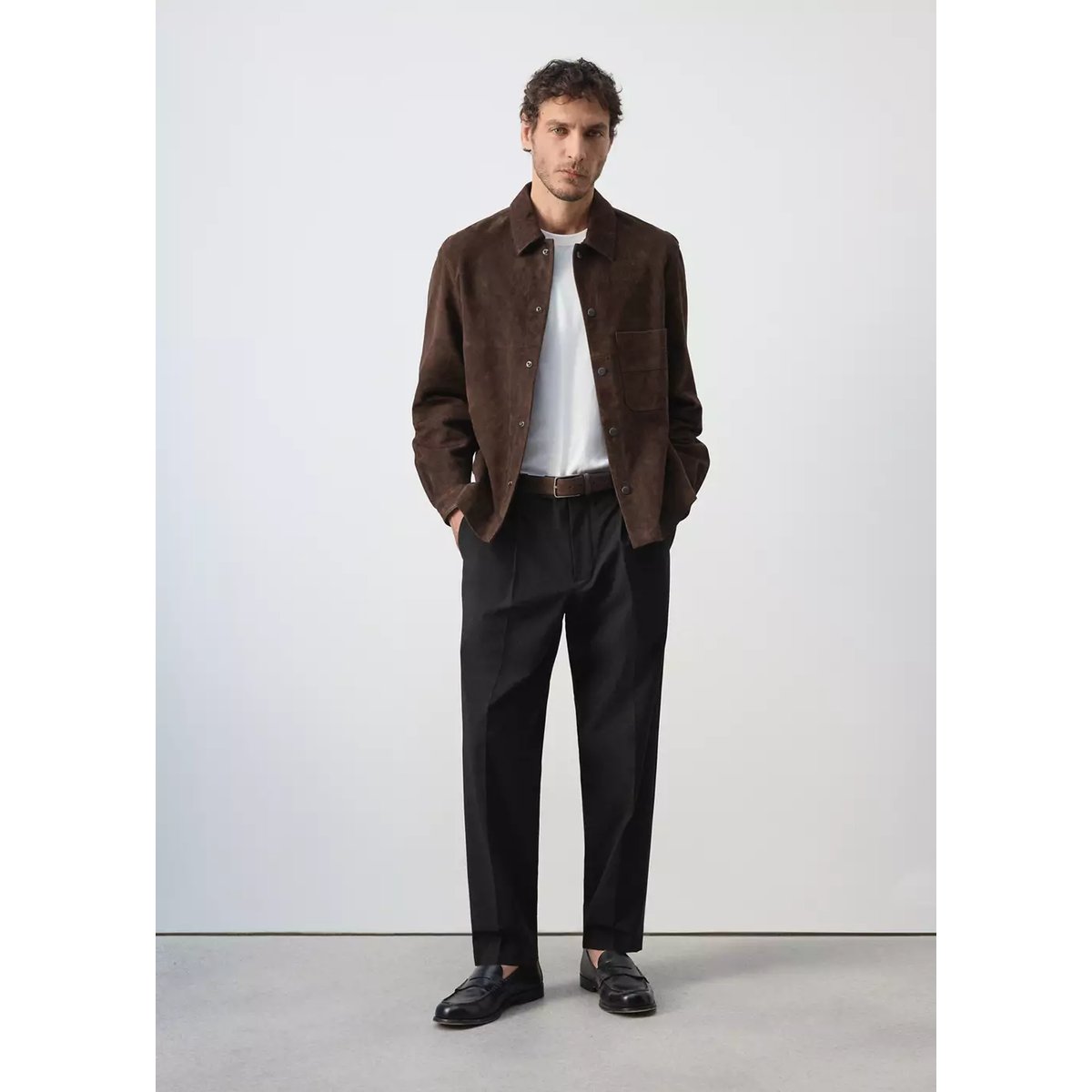 Blouson en cuir poche marron, MANGO MAN
