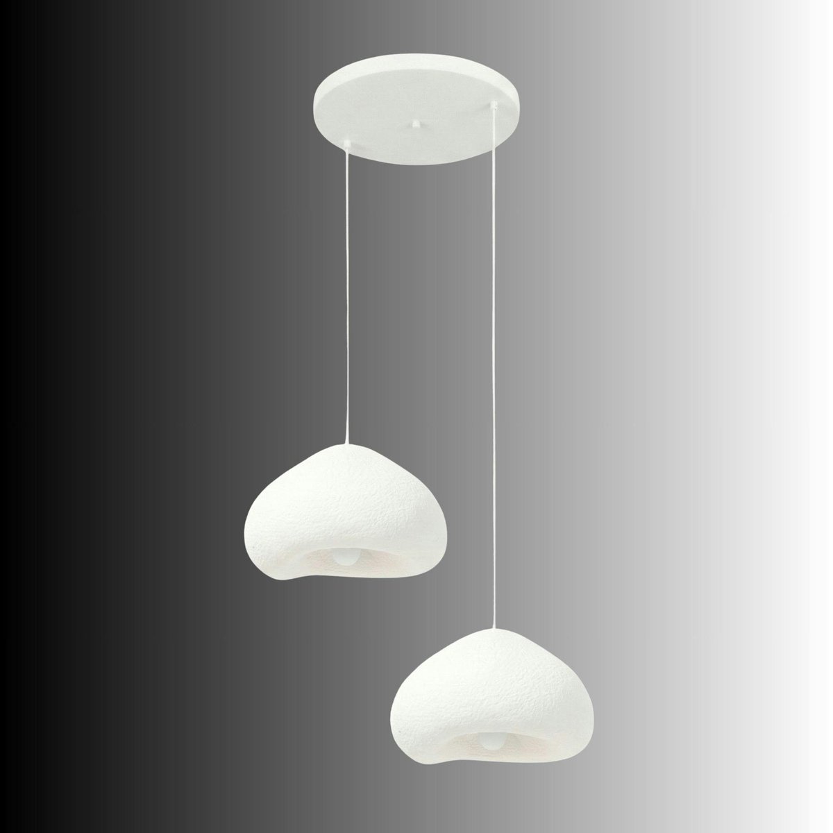 Suspension salon blanche design organique 2 abat-jour NOXIS blanc, PIER IMPORT