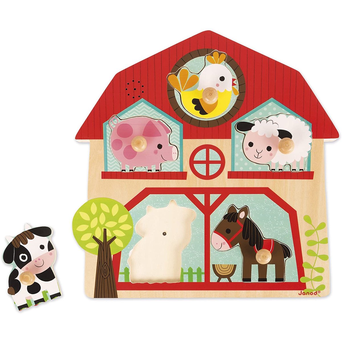 Puzzle Musical Copains Ferme 5 Pièces rouge, JANOD