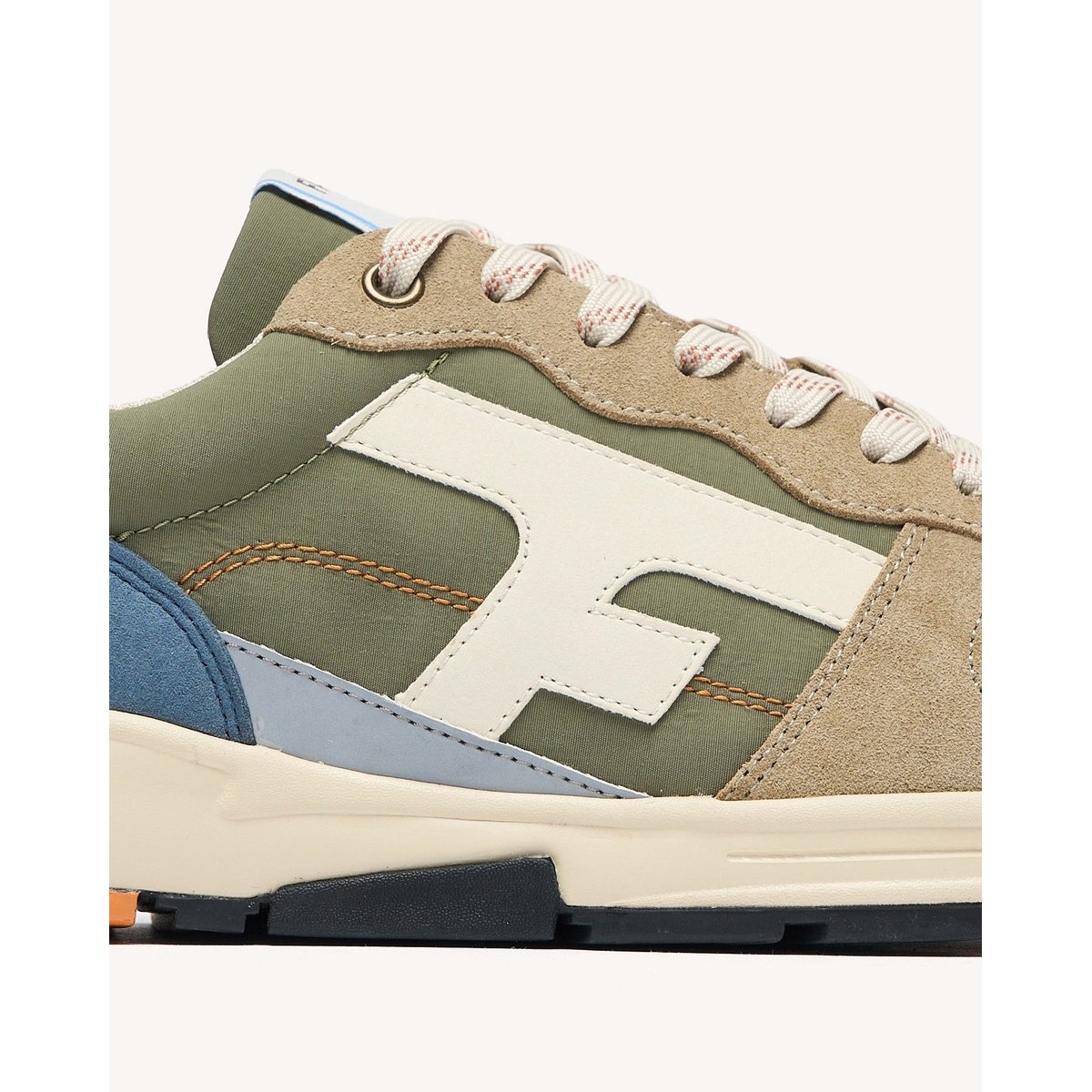 Running tissu suede OLIVE kaki et bleu, FAGUO