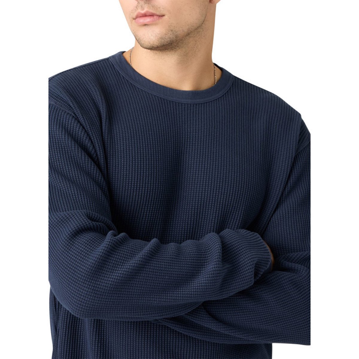 T-shirt en coton bleu marine en maille gaufrée avec un col rond marine, LEVI'S