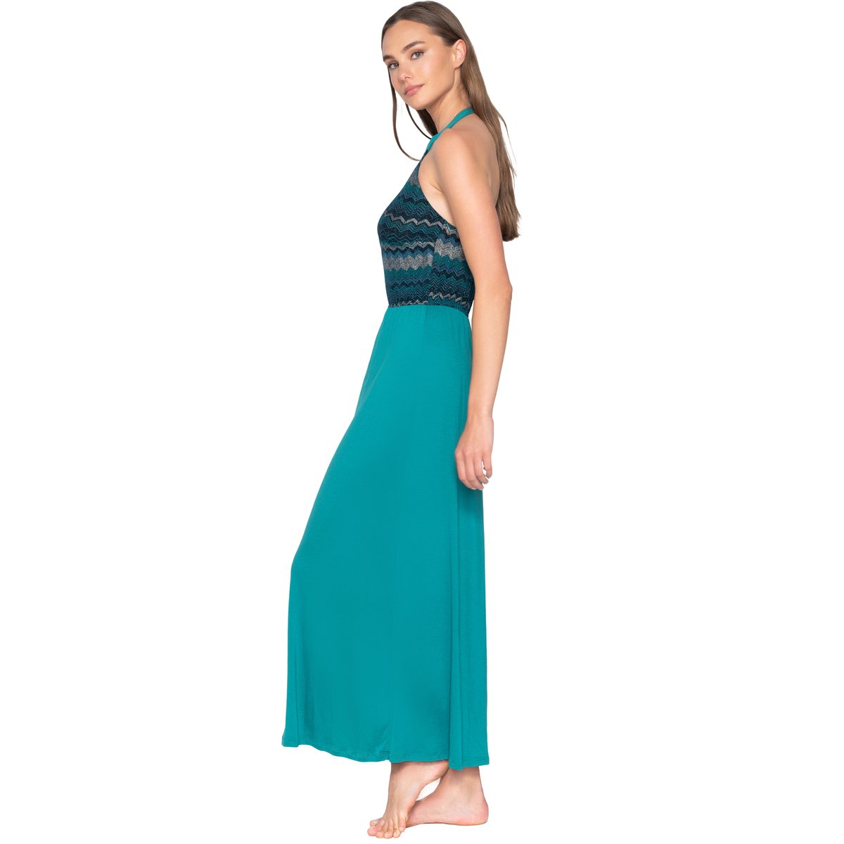 Robe longue estivale dos nu Topaz vert, LUNA SPLENDIDA