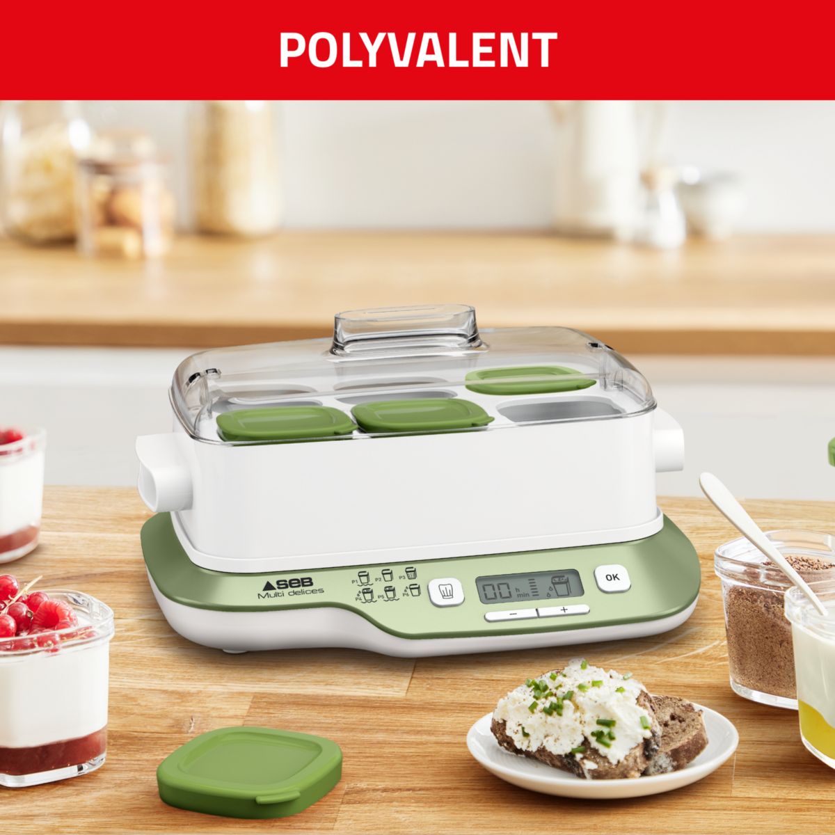 Yaourtière et fromagère YG660310 MultiDelices Express & Végétal blanc, SEB