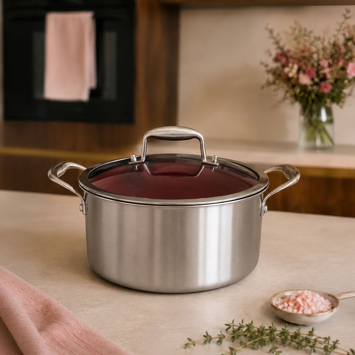 Faitout 24cm en acier inoxydable, AGLAE bordeaux-inox, MENASTYL