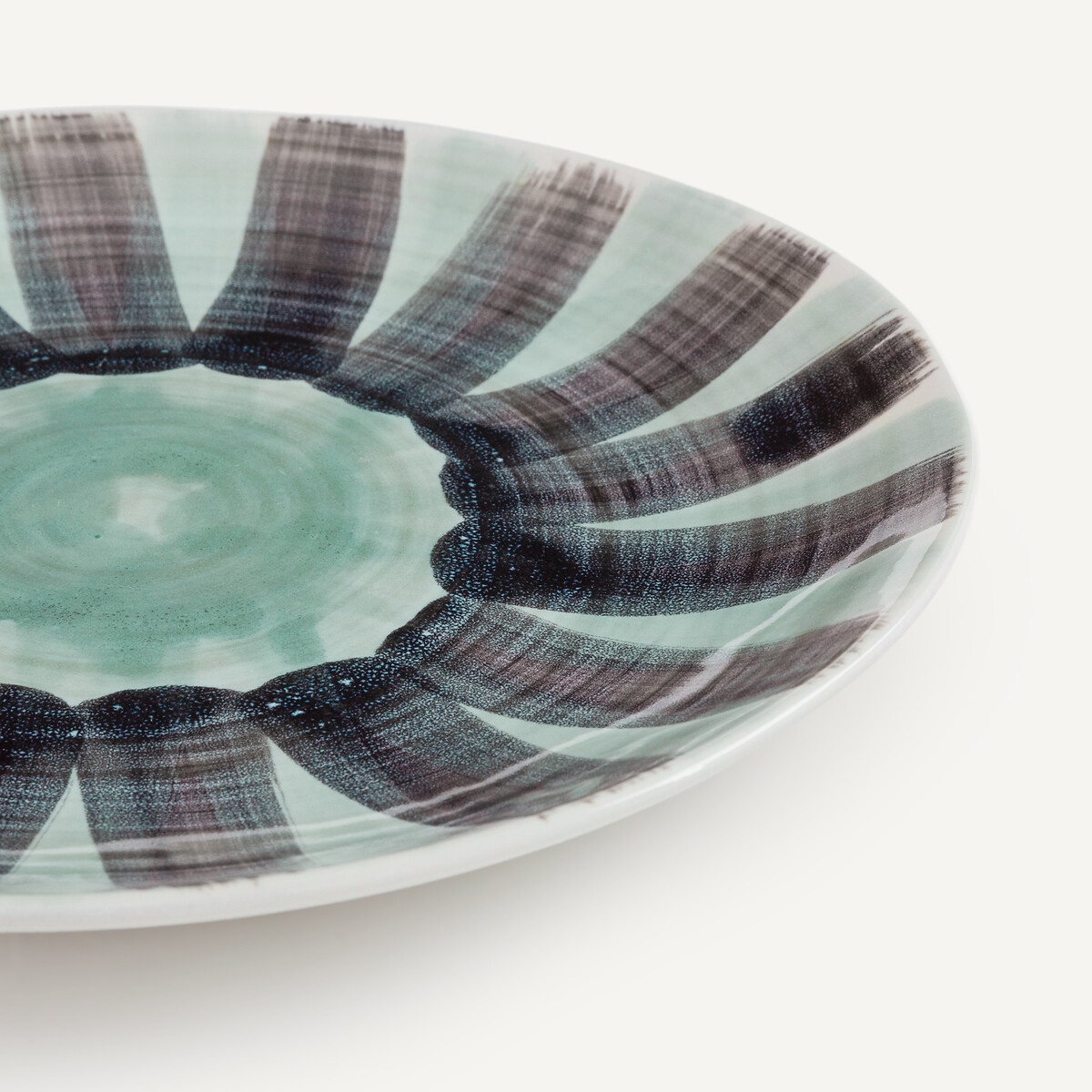 Lot de 4 assiettes plates en grès rayé, VIANA vert de gris/noir, AM.PM