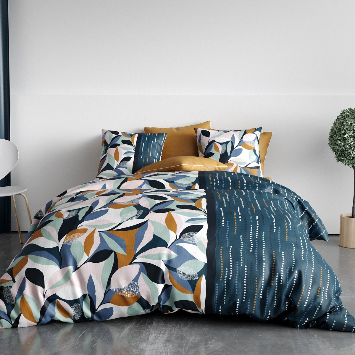 Parure de lit - Housse de couette coton 57 fils bleu, EDEN