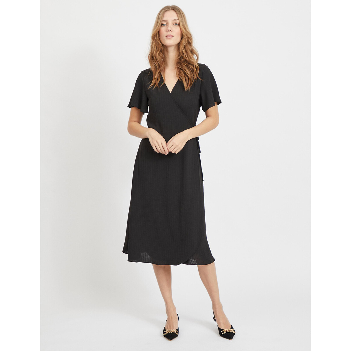 Robe portefeuille longueur midi noir, VILA