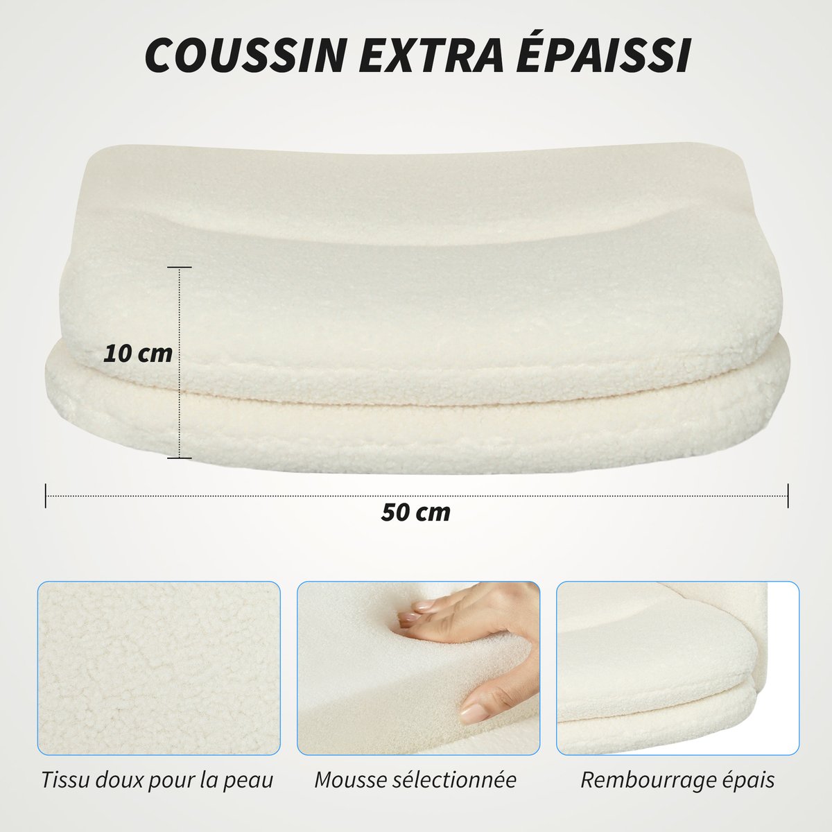 Chaise de bureau Tissu effet laine bouclée crème, HOMCOM