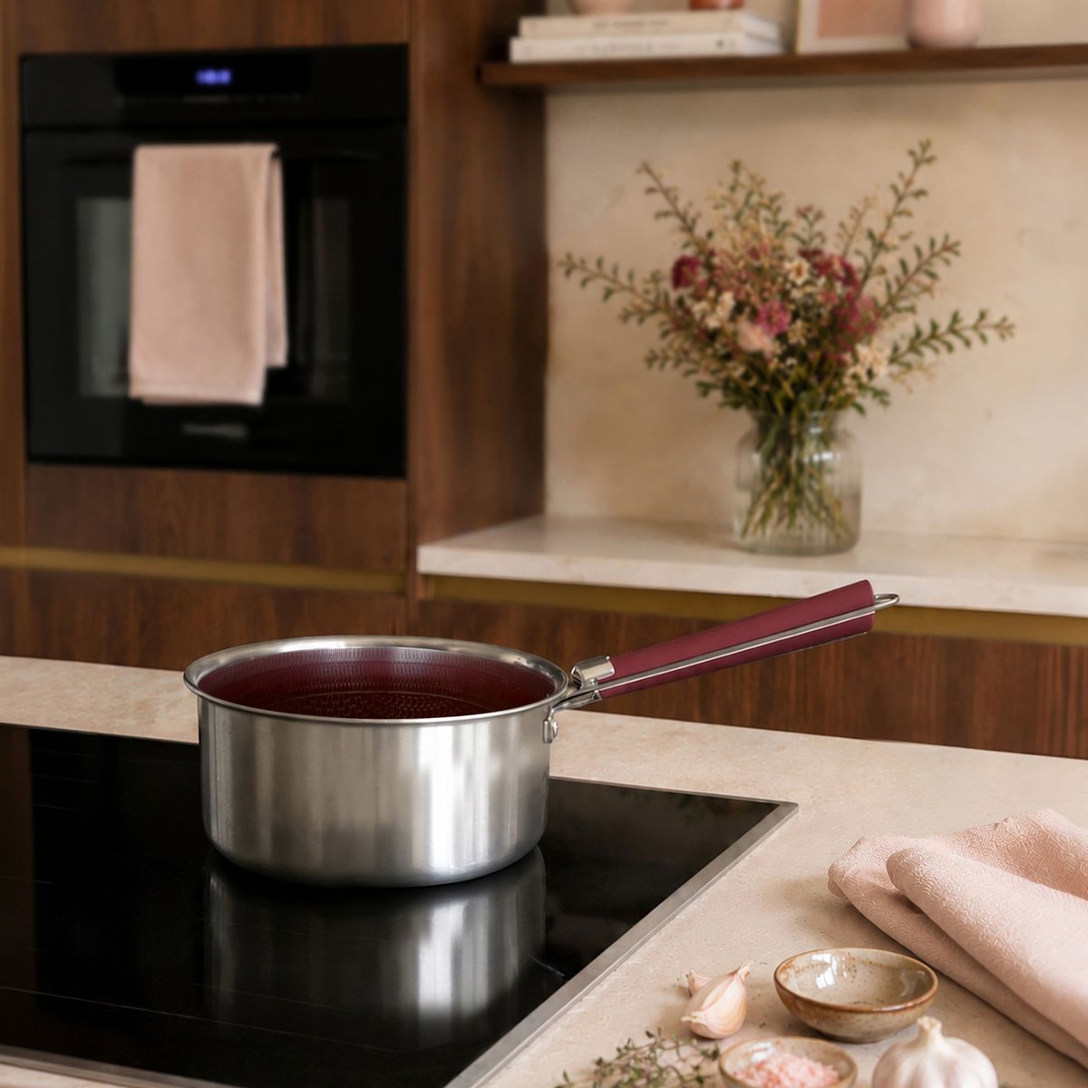 Casserole 18cm en acier inoxydable, AGLAE lie de vin, MENASTYL
