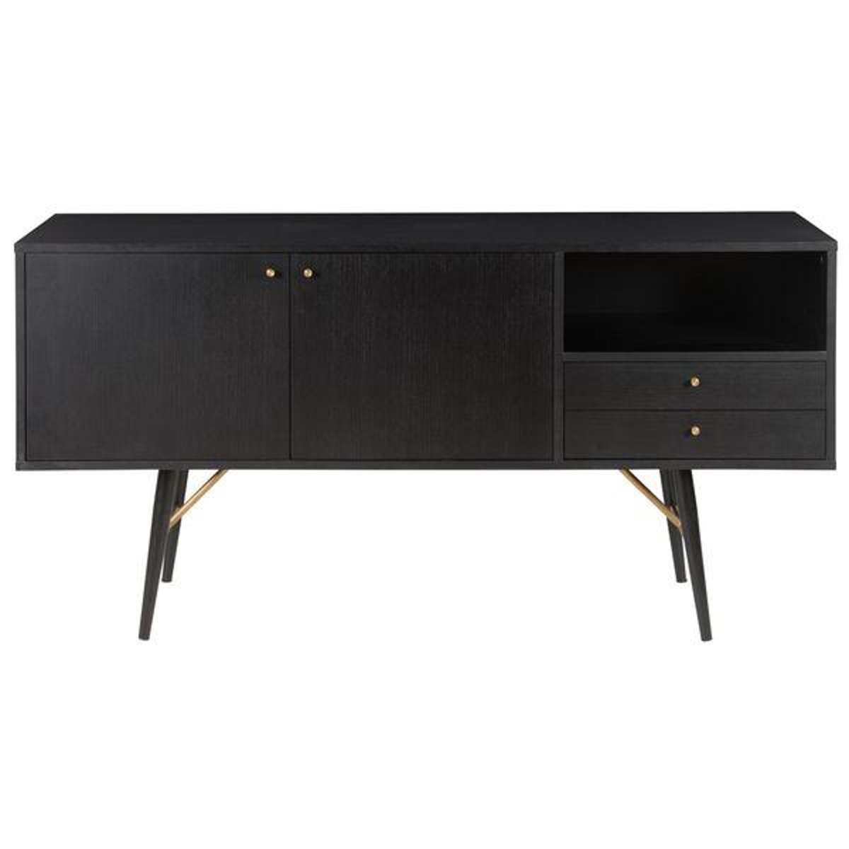Meuble bas 2 portes, 2 tiroirs, 1 niche noir carbone, ZAGO