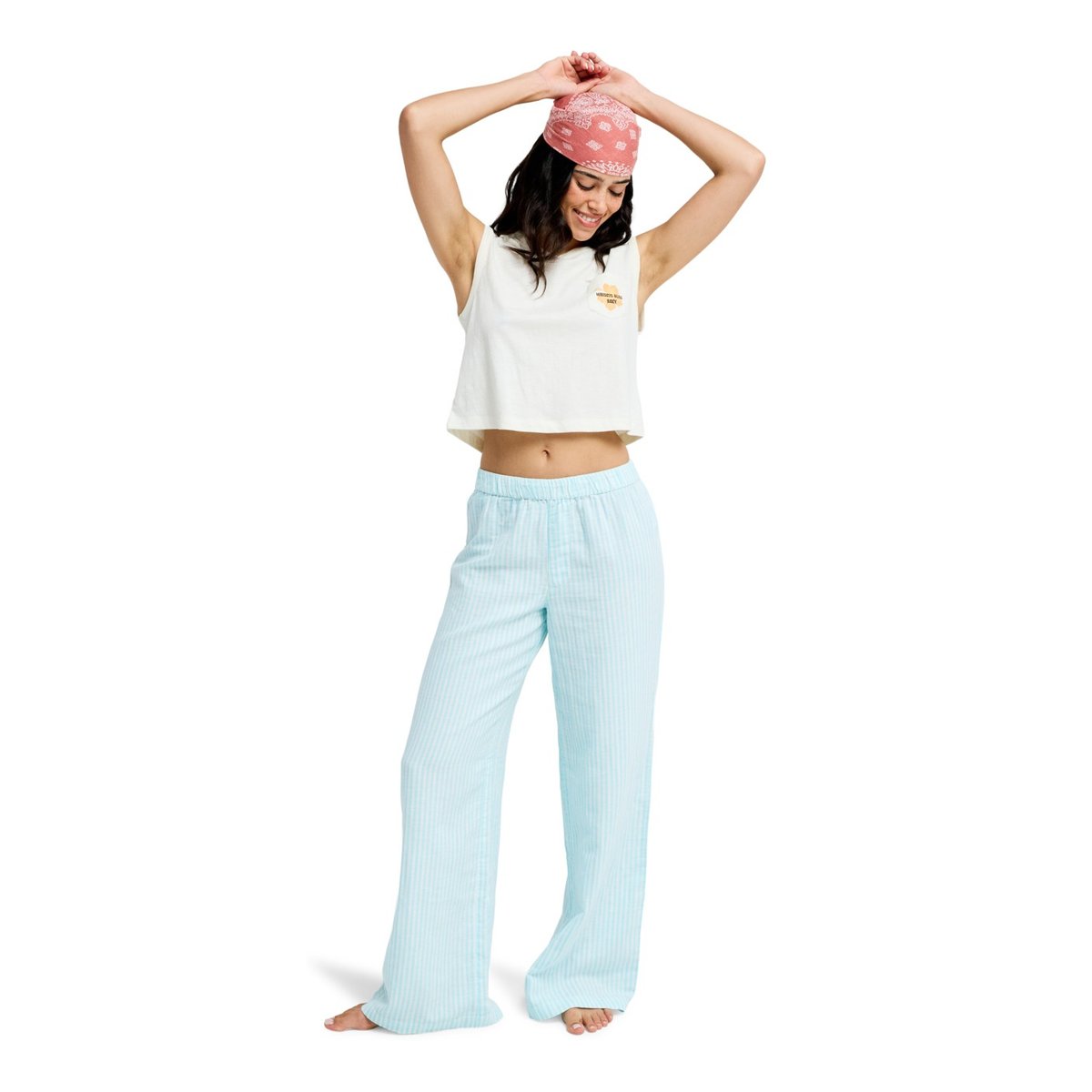Pantalon taille élastique SUN SPELL. blanc coconut milk regular stripe, ROXY