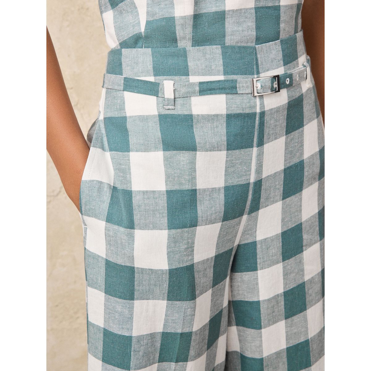 Jupe-culotte vichy en lin mélangé à ceinture bleu, NEXT