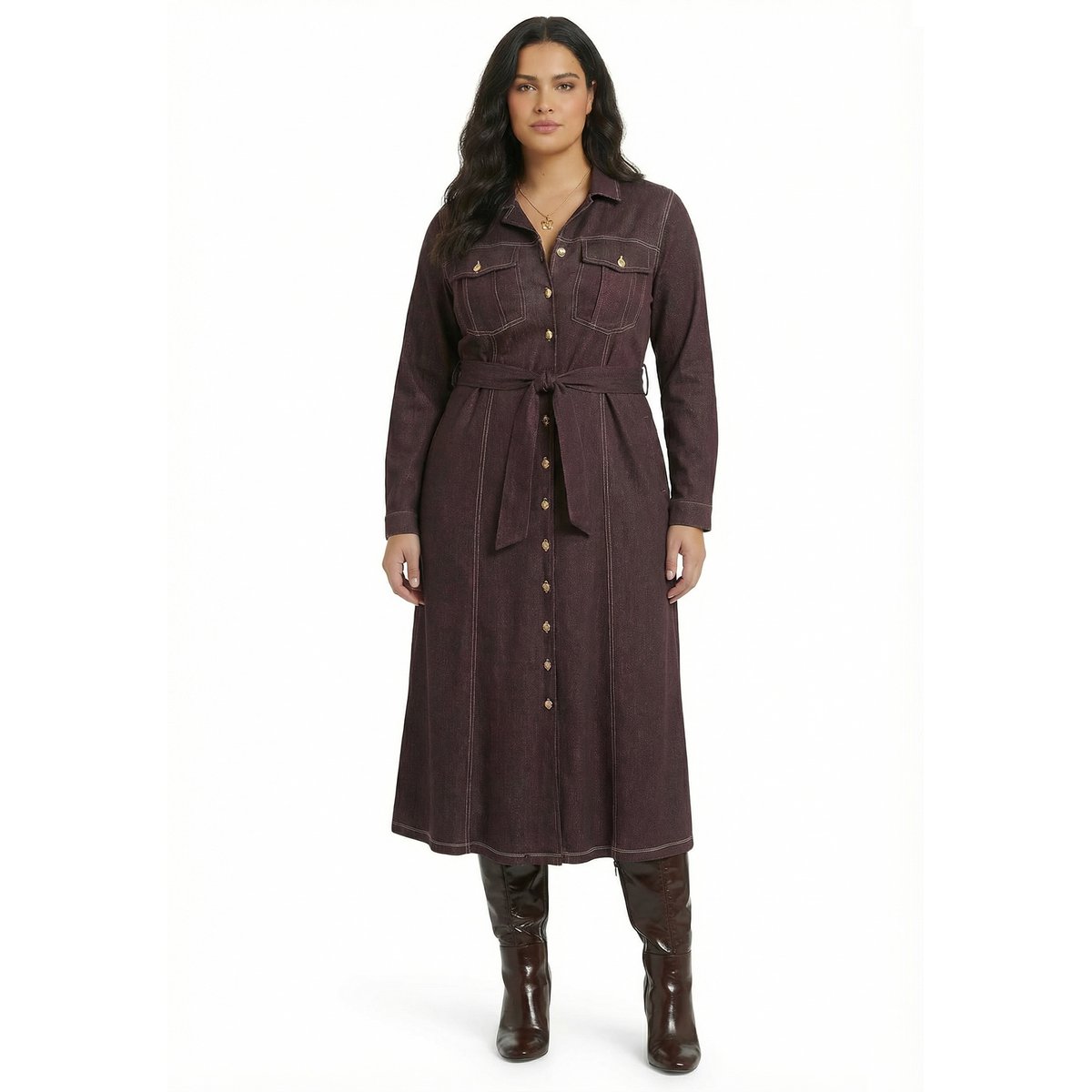 Robe avec manches longues marron, YOEK