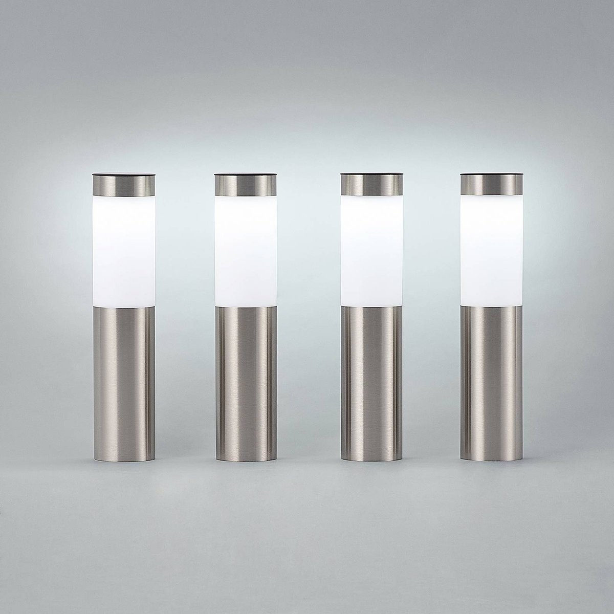 Lampe solaire en inox moderneLED, Sirita argent, blanc opalin, LINDBY