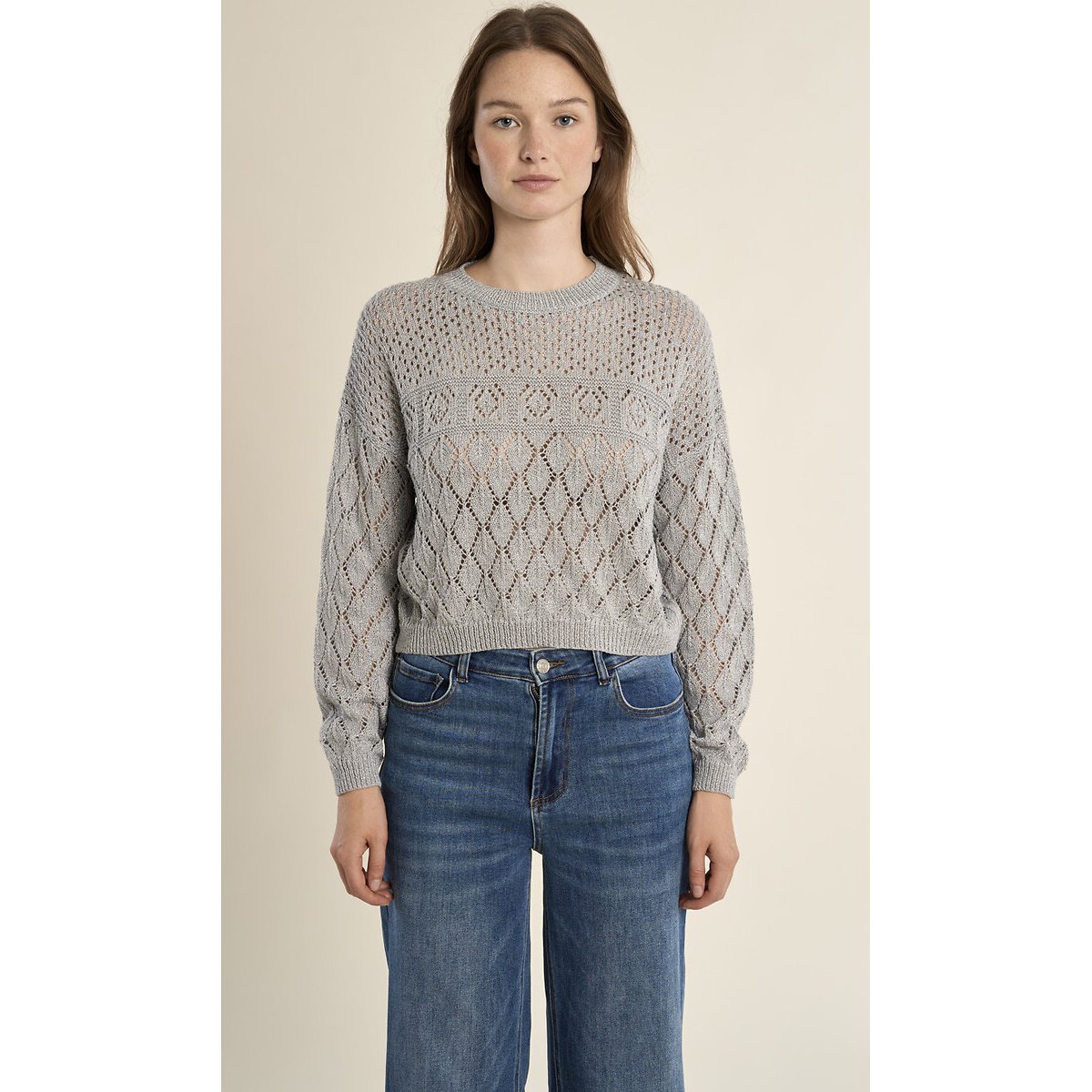 Pull ajouré manches longues argenté, MOLLY BRACKEN