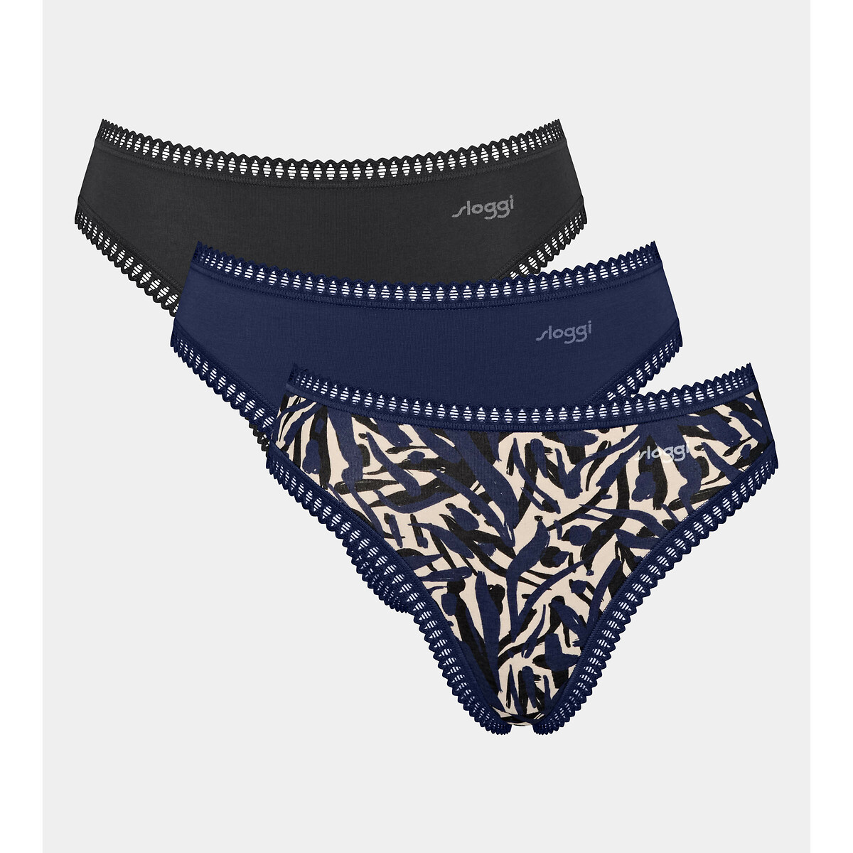 Confezione da 3 slip sgambati Go Crush blu marino+nero+stampa, SLOGGI