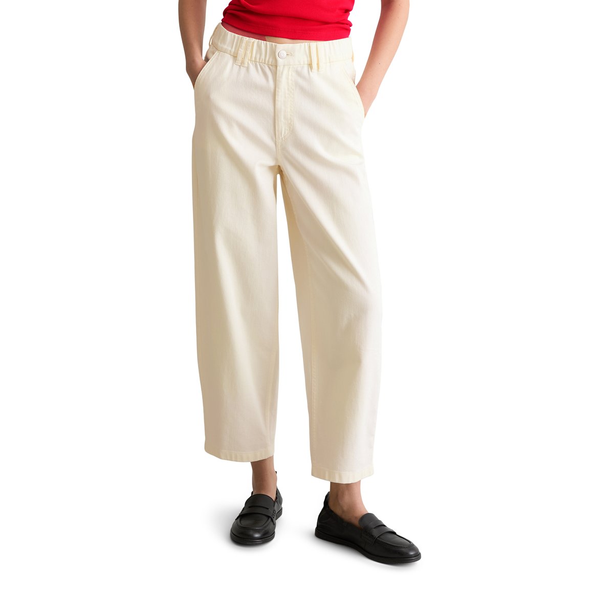 Barrel-Pants cropped en sergé de coton organique et de lyocell blanc naturel, MARC O’POLO DENIM