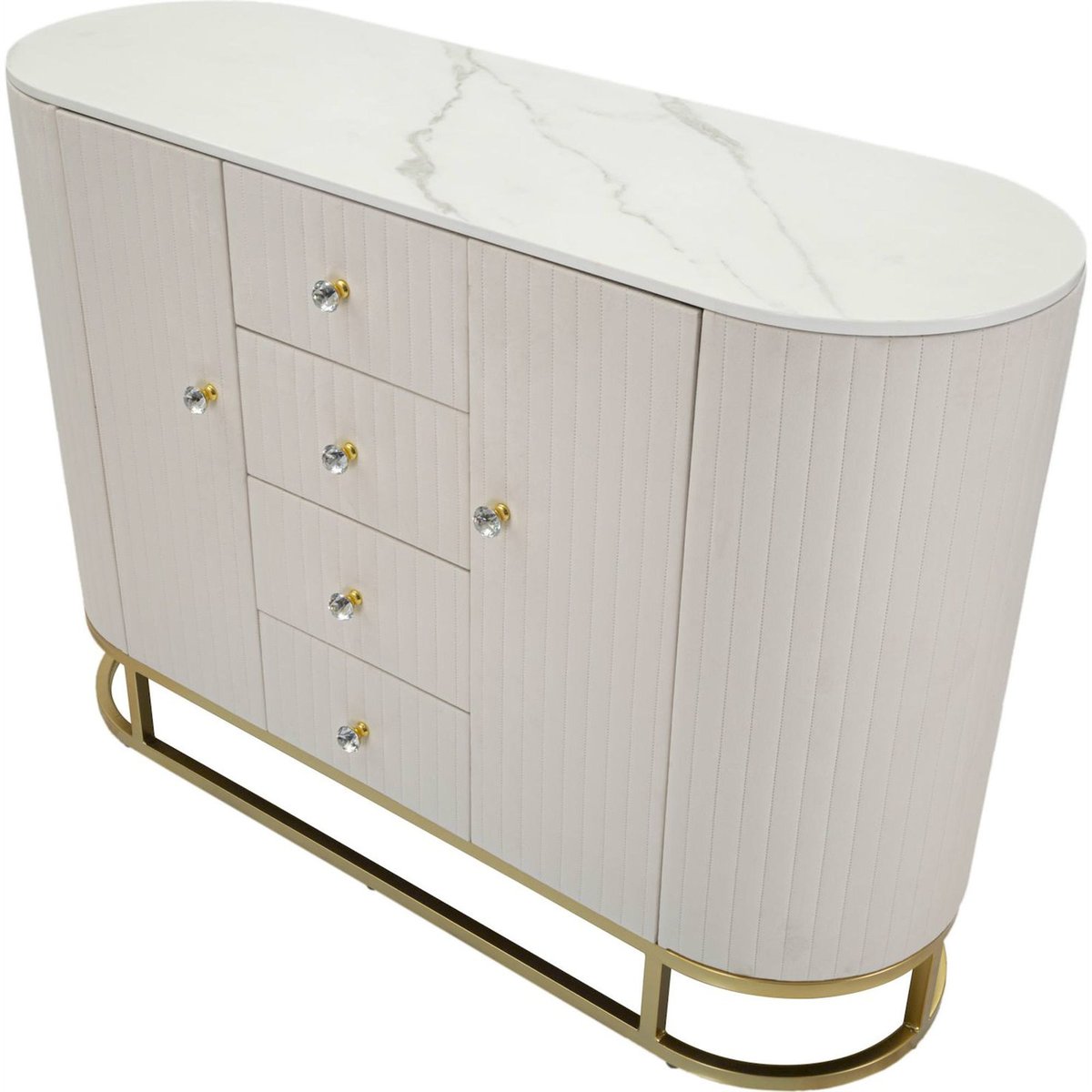 Buffet façades matelassées plateau marbre crème, doré et blanc, RECOLLECTION