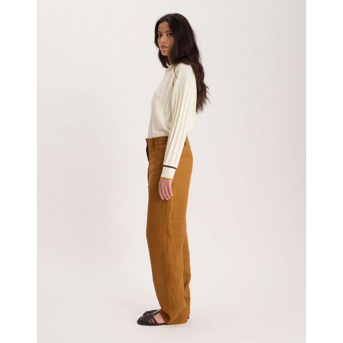 Pantalon Thelma en coton marron, INES DE LA FRESSANGE PARIS