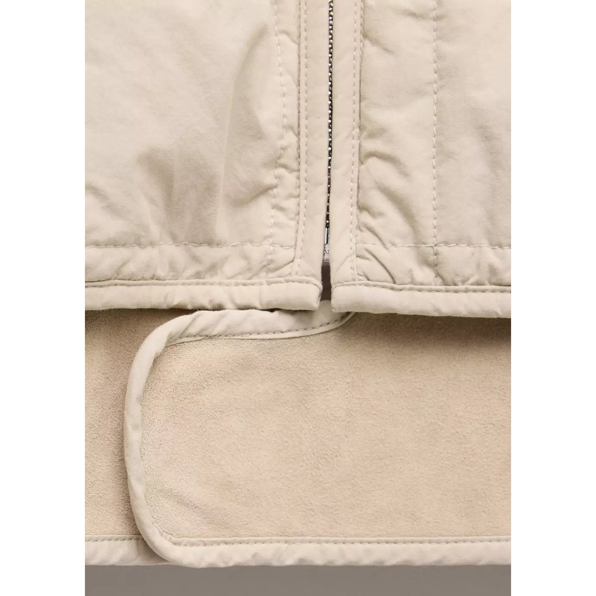 Veste matelassée empiècement cuir beige, MANGO